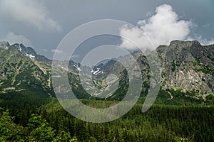 High Tatras valley with mountain range in background