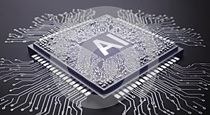 High-Tech AI Processor Chip on Digital Circuit Board for Advanced Computing.