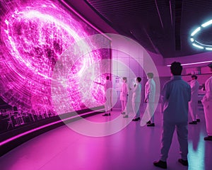 High-Tech Biopharmaceutical Research Lab with Next-Gen Technology and Digital Displays photo