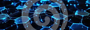High-tech blockchain network with interconnected nodes and glowing blue layers in futuristic digital design Generative
