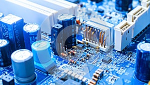 High-Tech Blue Circuit Board with Microchips