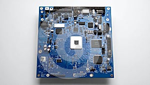 High-Tech Blue Motherboard with CPU