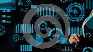 High-Tech Business Analytics and Data Visualization Concept with Charts, Graphs, and Digital Elements on Dark Background