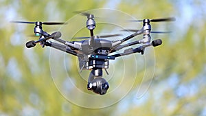 High-Tech Camera Drone Hexacopter In Flight