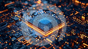 High tech chip circuit board close-up