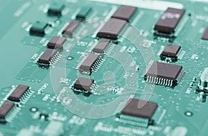 High Tech Circuit Board close up, macro. concept of information technology