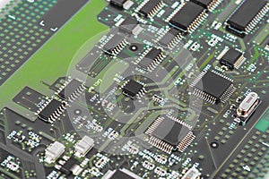 High Tech Circuit Board close up, macro. concept of information technology