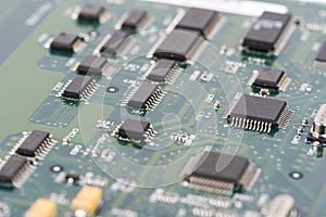 High Tech Circuit Board close up, macro. concept of information technology