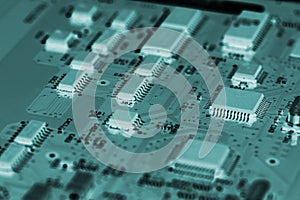 High Tech Circuit Board close up, macro. concept of information technology