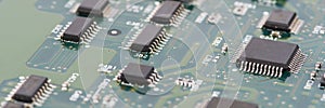 High Tech Circuit Board close up, macro. concept of information technology