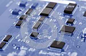 High Tech Circuit Board close up, macro. concept of information technology