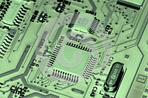 High Tech Circuit Board close up, macro. concept of information technology