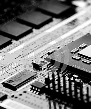 High Tech Circuit Board close up, macro. concept of information technology