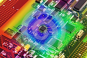 High Tech Circuit Board close up, macro. concept of information technology