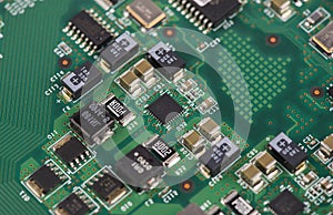 High Tech Circuit Board close up, macro. concept of information technology