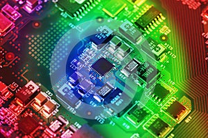 High Tech Circuit Board close up, macro. concept of information technology