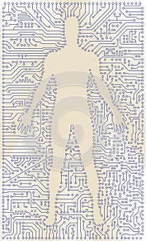 High tech circuit board man silhouette. Vector com