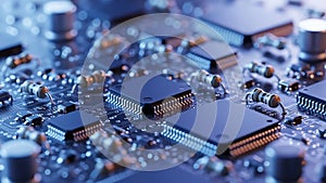 High-Tech Circuit Board with Microchips and Electronic Components