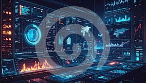 Futuristic Command Center with Data Visualization Screens