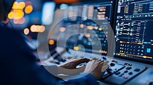 High-tech command center with glowing world map