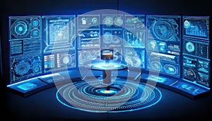 Futuristic Control Room with Data Visualization