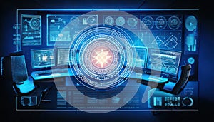 Futuristic Control Room with Neon Interface