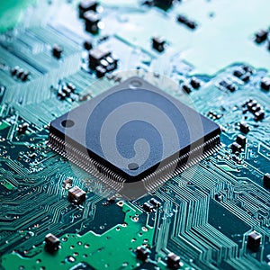 High-Tech CPU Microprocessor on a Green Circuit Board