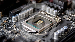 high tech cpu socket motherboard detail
