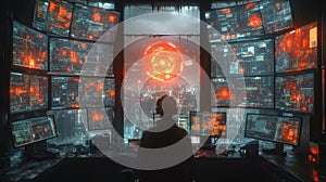 High-Tech Cyber Workspace with Neon Interfaces