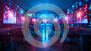 High-Tech Cybersecurity Operations Center Monitors