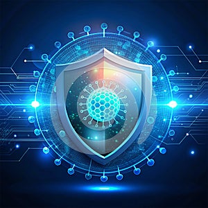 High-Tech Cybersecurity Shield with Virus Protection Ã¢â¬â Digital Security Concept