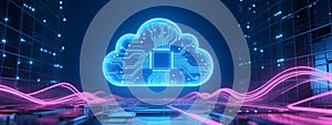 Futuristic Cloud Computing Technology Concept with Digital Data Waves