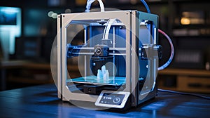 High-Tech 3D Printer in Operation Creating White Prototype with Precision