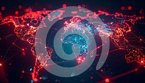 Futuristic 3D World Map with Glowing Data Streams and Global Connections, AI-Generated