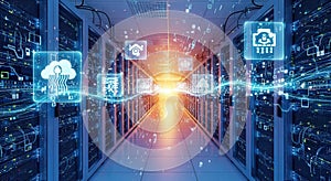 Futuristic Cloud Computing and Data Center Infrastructure cloud data server data storage cloud computing networks data security