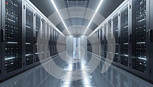 High-Tech Data Center Server Rack Corridor