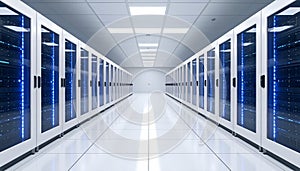 High-Tech Data Center Server Rack Corridor