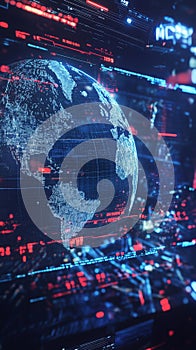 High-Tech Data Visualization of a Globe with Digital Interface Elements