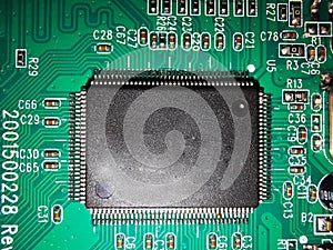 High-tech digital electronics, copy space on a chip, machine learning and artificial intelligence concept. AI Chipsets for Robot