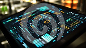 Analyzing data on futuristic digital interface