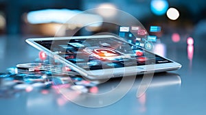 A high-tech digital lock in front of a glowing computer screen, securing sensitive business and personal data