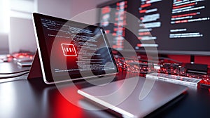 A high-tech digital lock in front of a glowing computer screen, securing sensitive business and personal data