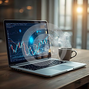 High-Tech Digital Trading Scene with 3D Forex Interface