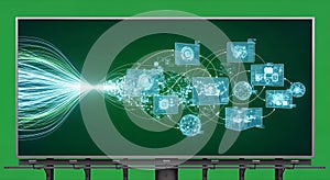 Digital Technology and Data Network Visualization on Green Screen Display
