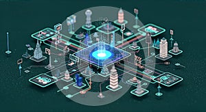 Futuristic Smart City Digital Network with Data Connections and Technology Infrastructure