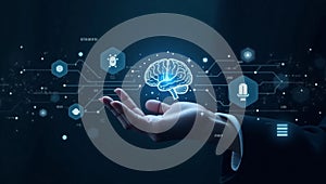 Artificial Intelligence Icons Representing Machine Learning, Computer Cognition, and Robotic Devices Visualization