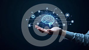 Artificial Intelligence Icons Representing Machine Learning, Computer Cognition, and Robotic Devices Visualization