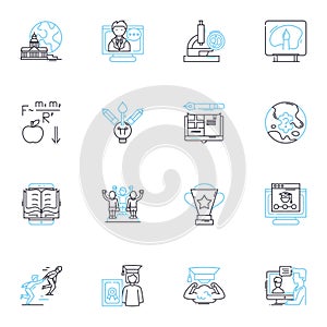 High-tech educational facility linear icons set. Innovative, Smartboards, Virtual, Cutting-edge, Interactive, Robotics