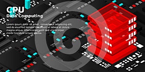 High tech electronic PCB Printed circuit board with processor, microchips and glowing digital electronic signals. The processor on