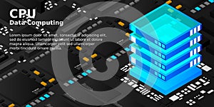 High tech electronic PCB Printed circuit board with processor, microchips and glowing digital electronic signals. The processor on